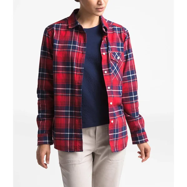 The North Face Women's Long-Sleeve Boyfriend Shirt - TNF Red Berkeley Twill Plaid, XL