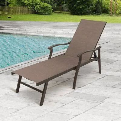Aluminum Adjustable Chaise Lounge Chair Five-Position and Full Flat Outdoor Recliner All Weather for Patio, Beach, Yard, Pool Re