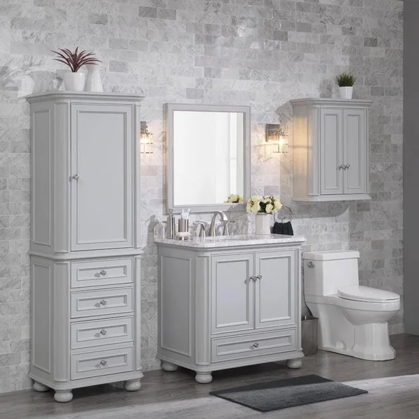 Allen + Roth Wrightsville 36-in Light Gray Undermount Single Sink Bathroom Vanity with Natural Carrara Marble Top, 1116VA-36-24