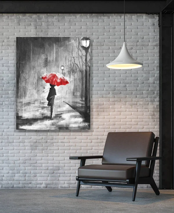 Creative Gallery A Rainy Walk Red Umbrella 20-in H x 16-in W Figurative Print on Canvas, PEO000002CAN16X20TX