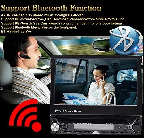 Universal in Dash Single 1din CD/DVD Multimedia Headunit 7-Inch Flip Out Touch Screen - Bluetooth Receiver, Built-In Mic, Hands-F