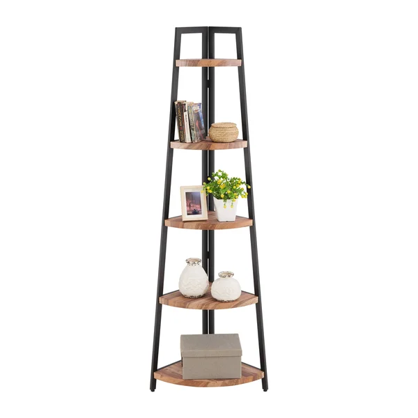 Danya B. Free-Standing Industrial Corner Shelf in (Black/Brown)