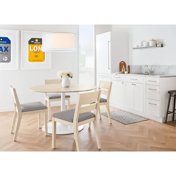 Room & Board - Modern Aria Round Table 27 Diameter in White, Marbled White Quartz Top w/ White Base
