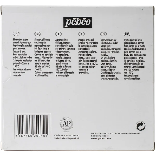 Pebeo Porcelaine 150, Assorted China Paint Bullet Tip Markers, 9-Pack