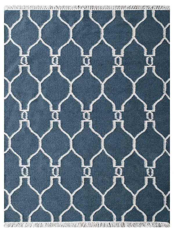 Rugsotic Carpets Hand Woven Flat Weave Kilim Wool 4&x6& Area Rug Contemporary Blue White D00129