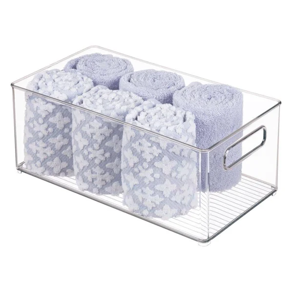 mDesign Plastic Bathroom Storage Bin Tote with Handles, 4 Pack - Clear