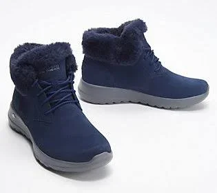 Skechers On-The-Go Lace-Up Ankle Boots - Joy Lush - Size 7 Wide, Navy