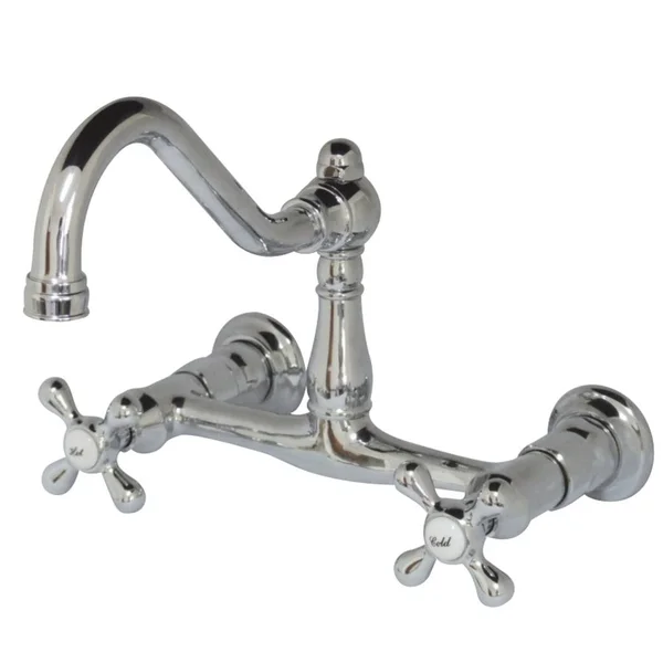 Kingston Brass KS3241AX Vintage 8x22 Wall-Mounted Two-Handle Vessel Sink Faucet, Polished Chrome