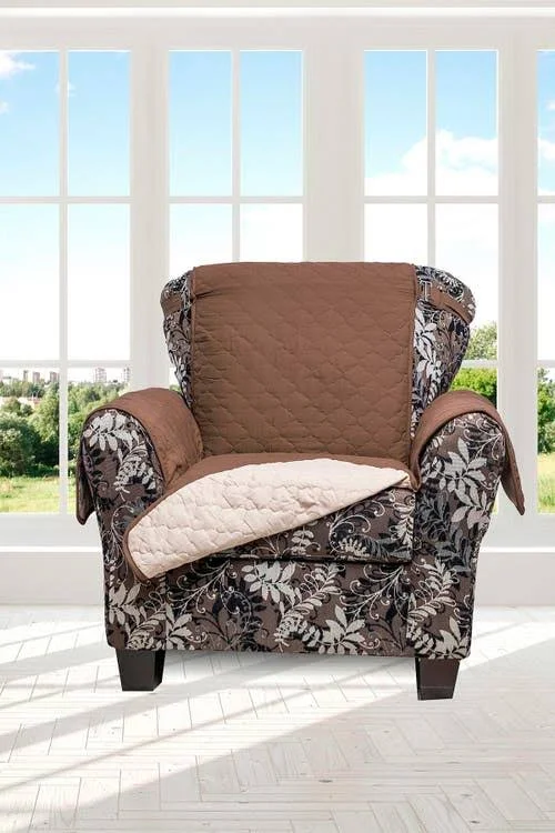 Jameson Reversible Waterproof Recliner Cover with Elastic Buckle in Chocolate-Natural