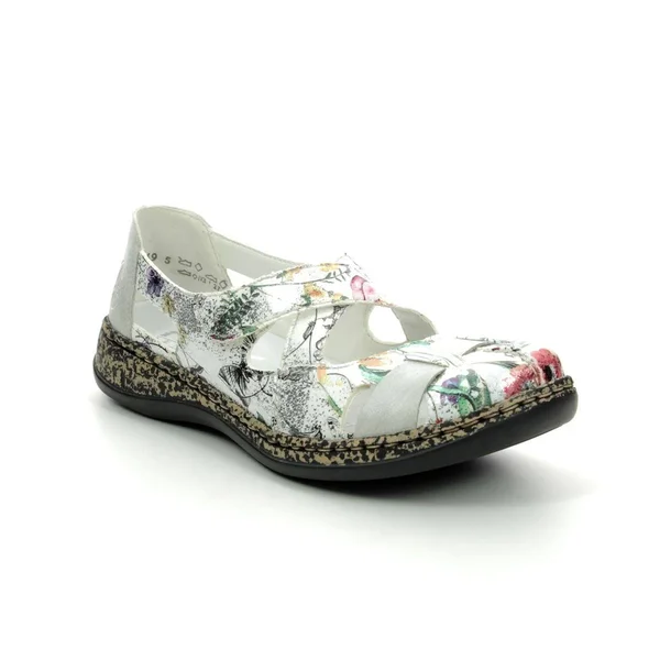 Rieker 463H6-90 White/Silver Womens Slip on Shoes 40 EU