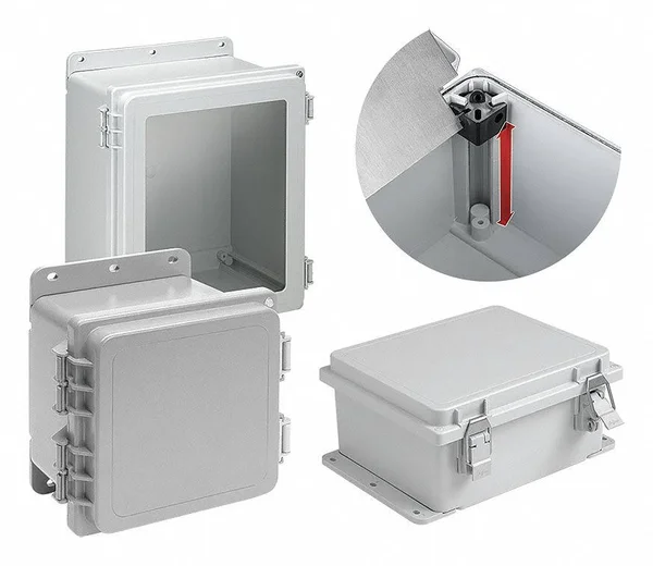 Hoffman 10 inH x 10 inW x 6 Ind Non-Metallic Enclosure, Light Gray, Knockouts: No, Quick Release Latch Closu A10106PHC