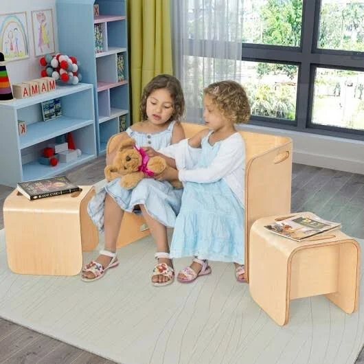 3 Piece Kids Wooden Table and Chair Set