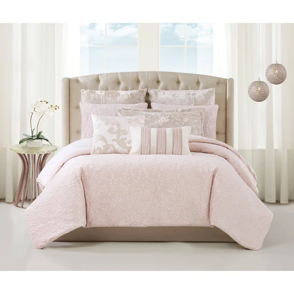 Charisma Melange Quilted Velvet Comforter Set, King - Pink