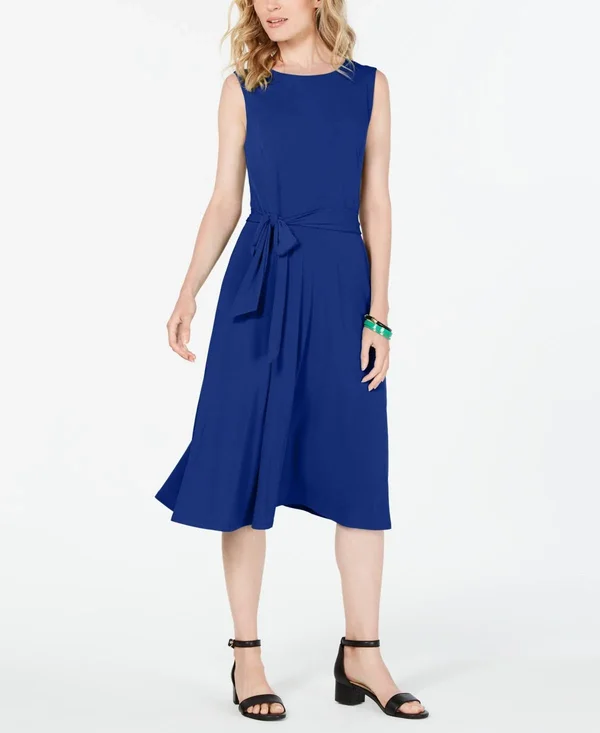 Charter Club Tie-Waist Midi Dress, Created for Macy&s - Modern Blue