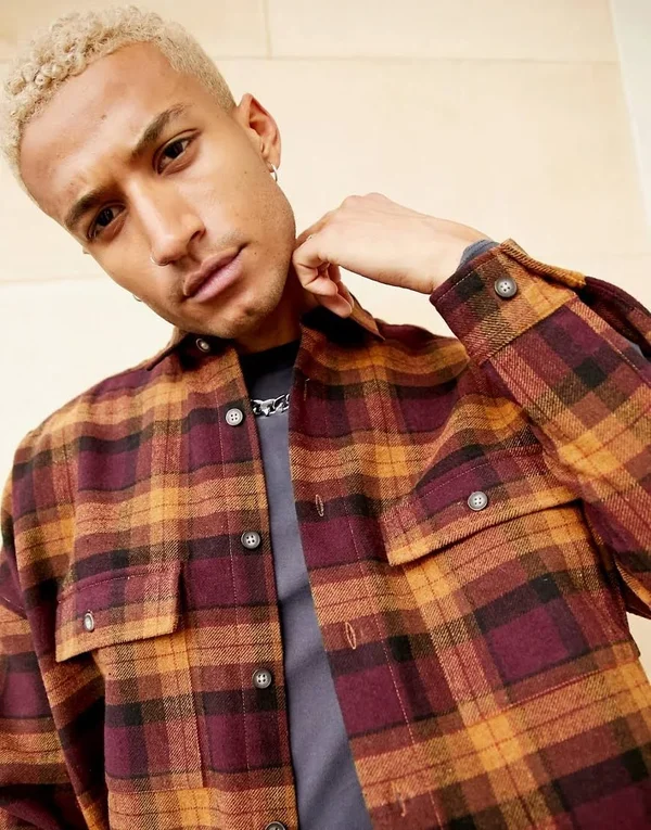 ASOS Design 90s Oversized Wool Heavy Check Shirt in burgundy-Red