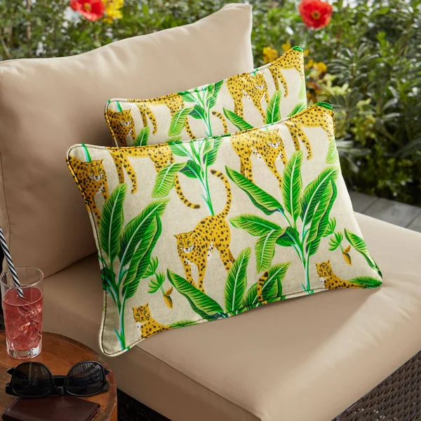 Set of 2 Yellow and Green Corded Indoor and Outdoor Lumbar Pillow, 20x22