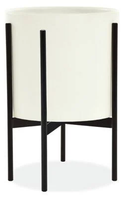 Room & Board - Modern Case Study Planter 13 Diameter 19h in White w/ Metal Stand White Black