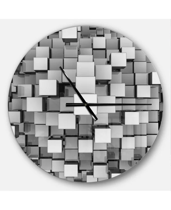 Designart &Black and Grey Cubes & Modern Wall Clock - Size: 23 inch x 23 inch, Silver