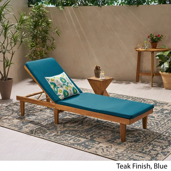 Nadine Outdoor Acacia Wood Chaise Lounge and Cushion Set by Christopher Knight Home - Teak Finish+Cream Cushion