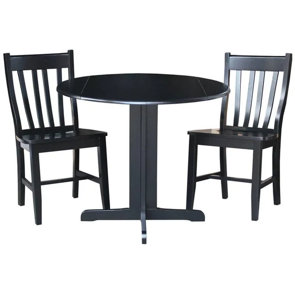 International Concepts 36x22 Dual Drop Leaf Table with 2 San Remo Chairs, Black