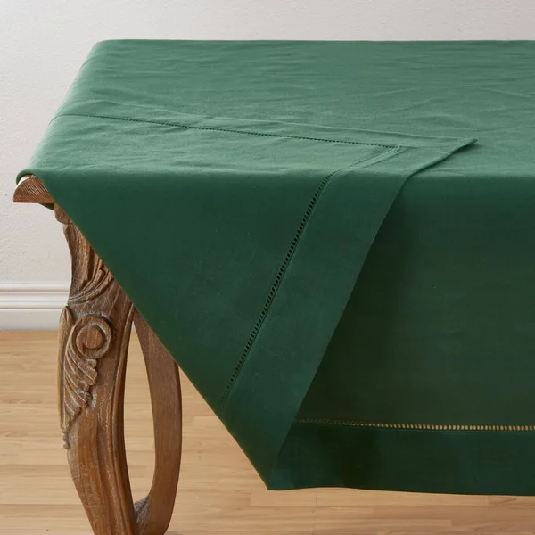 Saro Lifestyle 6307.JG90S 90 in. Square Classic Hemstitch Border Tablecloth - Jasper Green