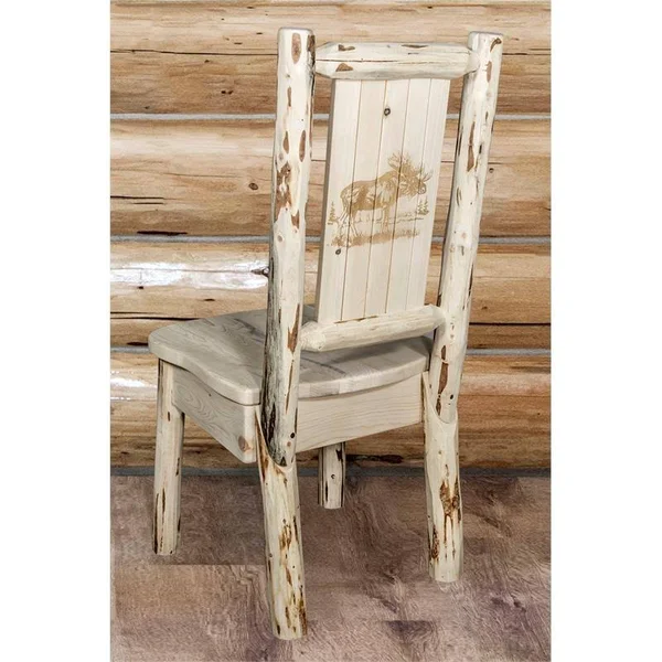 Montana Woodworks Montana Collection Side Chair w/ Laser Engraved Moose Design, Clear Lacquer Finish