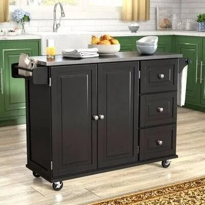 Kuhnhenn Kitchen Cart with Stainless Steel Top Andover Mills Base Finish: Black