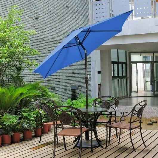 Goplus 9ft Outdoor Market Patio Table Umbrella Push Button Tilt Crank Lift Blue