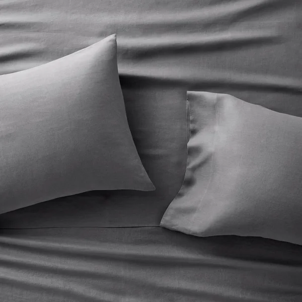 Full 100% Washed Hemp Solid Sheet Set Dark Gray - Casaluna