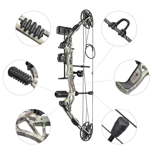 Pro Compound Right Hand Bow Kit w/ Arrow Adjustable 20 to 70lbs Archery Set Camo
