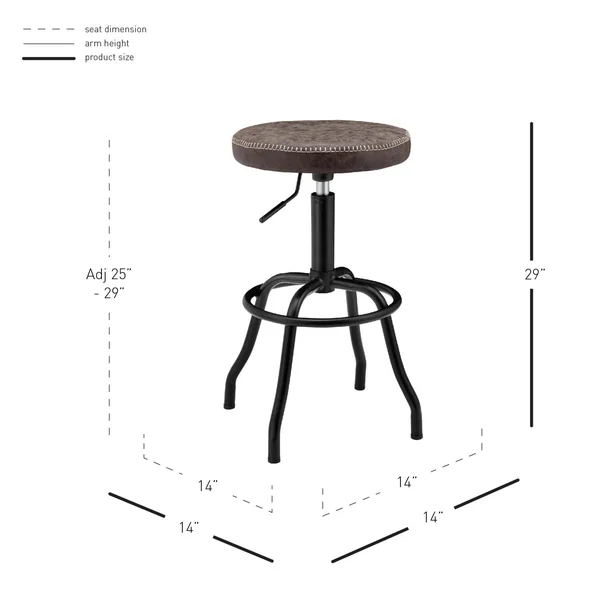 New Pacific Direct Eaton PU Leather Gaslift Backless Swivel Bar Stool - Vintage Coffee Brown