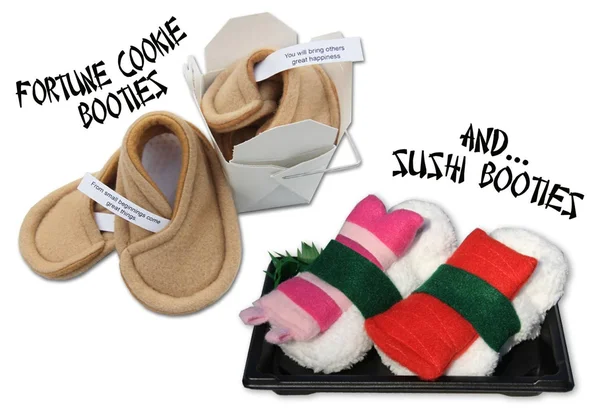 Fortune Cookie Booties and Sushi Booties - Two Pairs of Baby Shoes