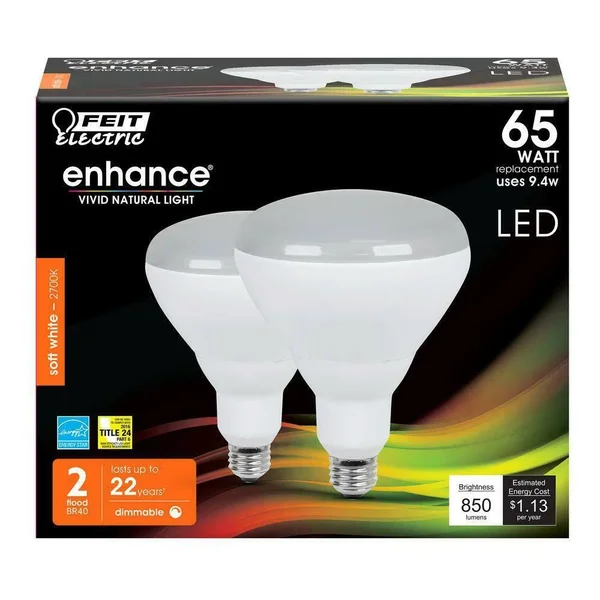Feit Electric 65-Watt Equivalent BR40 Dimmable CEC Title 24 Compliant LED Light Bulb Soft White (12-Pack)