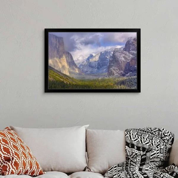 The Tunnel View Yosemite National Park - California, Black Framed Wall Art, 36x24, Great Big Canvas