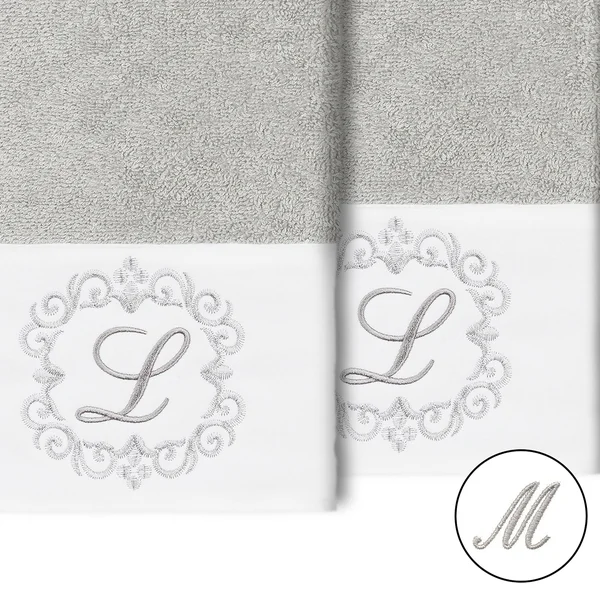 Linum Home Monica 2 Piece Embellished Hand Towel Set - Gray-L