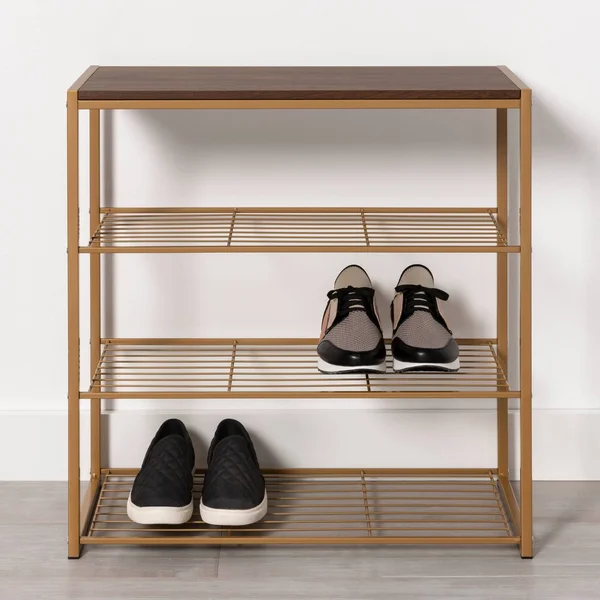4 Tier Shoe Rack Walnut Wood Grain Top Beige - Threshold
