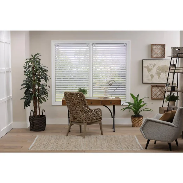 Perfect Lift Window Treatment Cut-to-Width White Cordless Room Darkening Premium Vinyl Blinds with 2 in. Slats 65 in. W x 72 in.