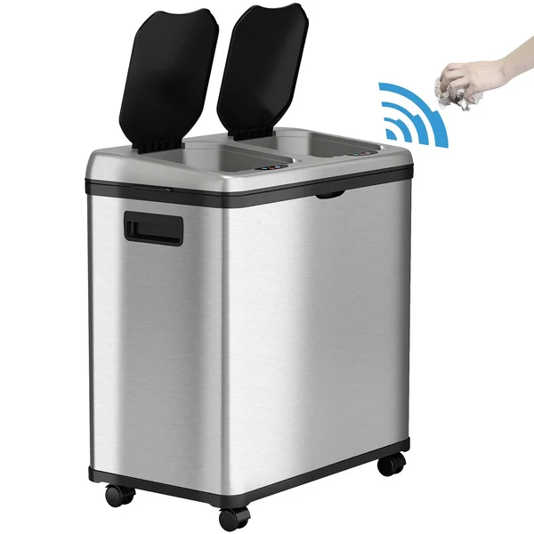 iTouchless Dual Compartment Touchless Trash Can Recycle Bin : 16 Gallon Stainless Steel