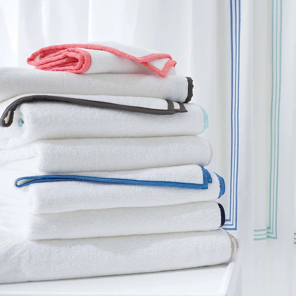 Pine Cone Hill Signature Banded White/Sky Blue Towel Bath Sheet