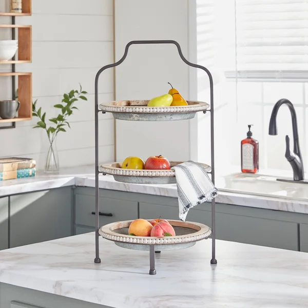 Decmode Grey Metal Farmhouse Tiered Server, 29 x 16 x 15 - 43392