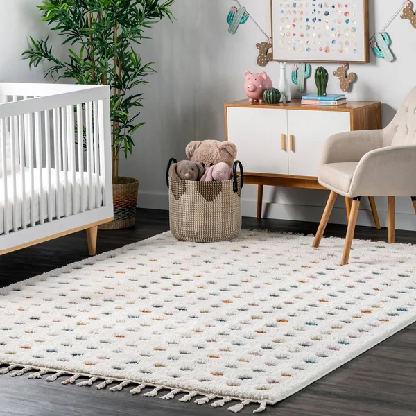 nuLOOM Behati High-Low Polka Dot Tassel Area Rug, Size: 6& 7 inch x 9&