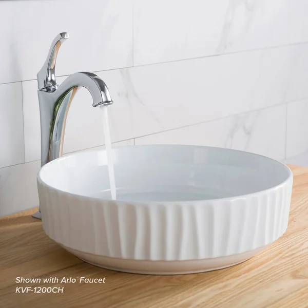 Kraus KCV-201GWH Viva 15 3/4 inch White Round Porcelain Ceramic Vessel Bathroom Sink