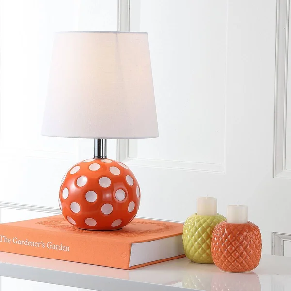 Safavieh Kids Polka Dot Circle Mini Table Lamp with CFL Bulb, Orange/White