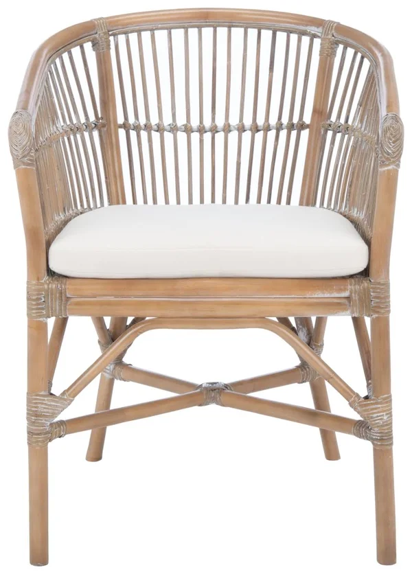 Safavieh ACH6516B Olivia Rattan Accent Chair with Cushion White Washed & White