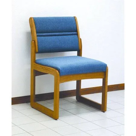 Wooden Mallet Armless Sled Base Guest Chair in Medium Oak Frame W Standard Fabric Upholstery (Charcoal Gray)