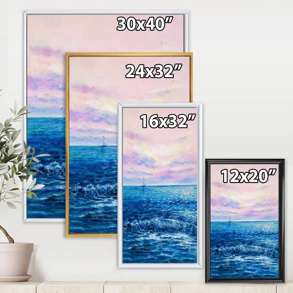 Designart &Morning Light on The Ocean Waves II& Nautical & Coastal Framed Canvas Wall Art Print - 24 in. Wide x 32 in. High