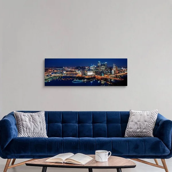 Panoramic Pittsburgh City Skyline at Night, Canvas Wall Art, 48x16, Great Big Canvas