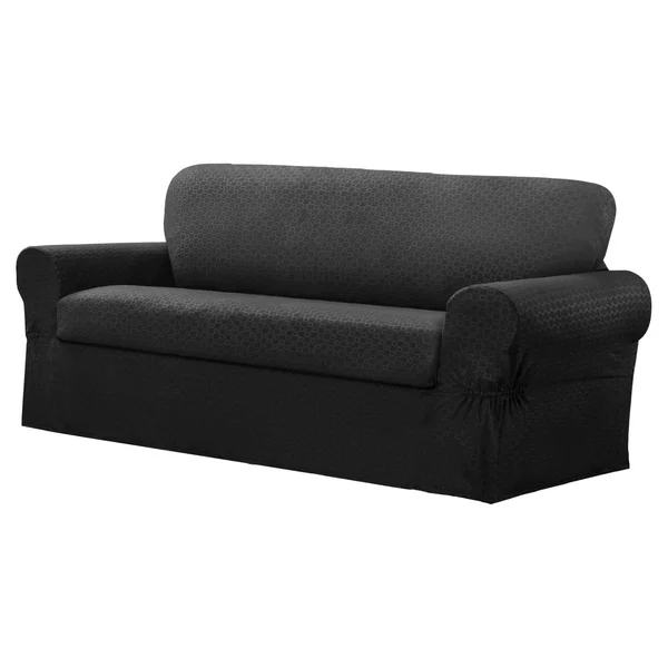 Maytex Stretch Conrad 2-Piece Loveseat Furniture Cover Slipcover, Black