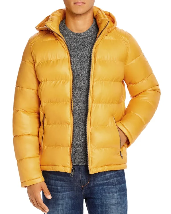 Guess Men's Hooded Puffer Coat - Smoke