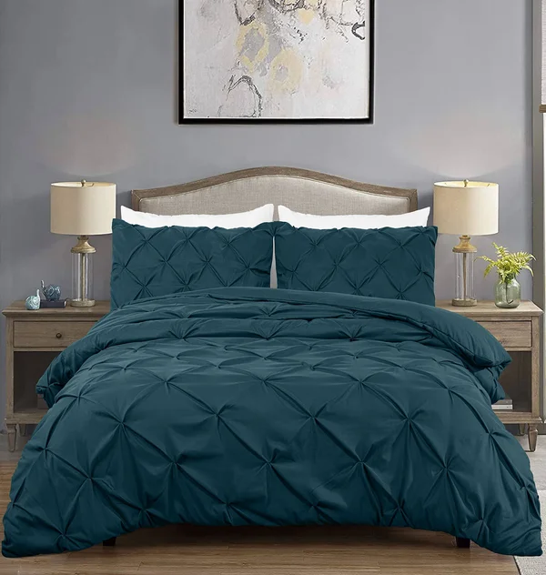 Berlin 3-Piece Pintuck Pinch Pleat Bedding Comforter Set (Queen - Teal)